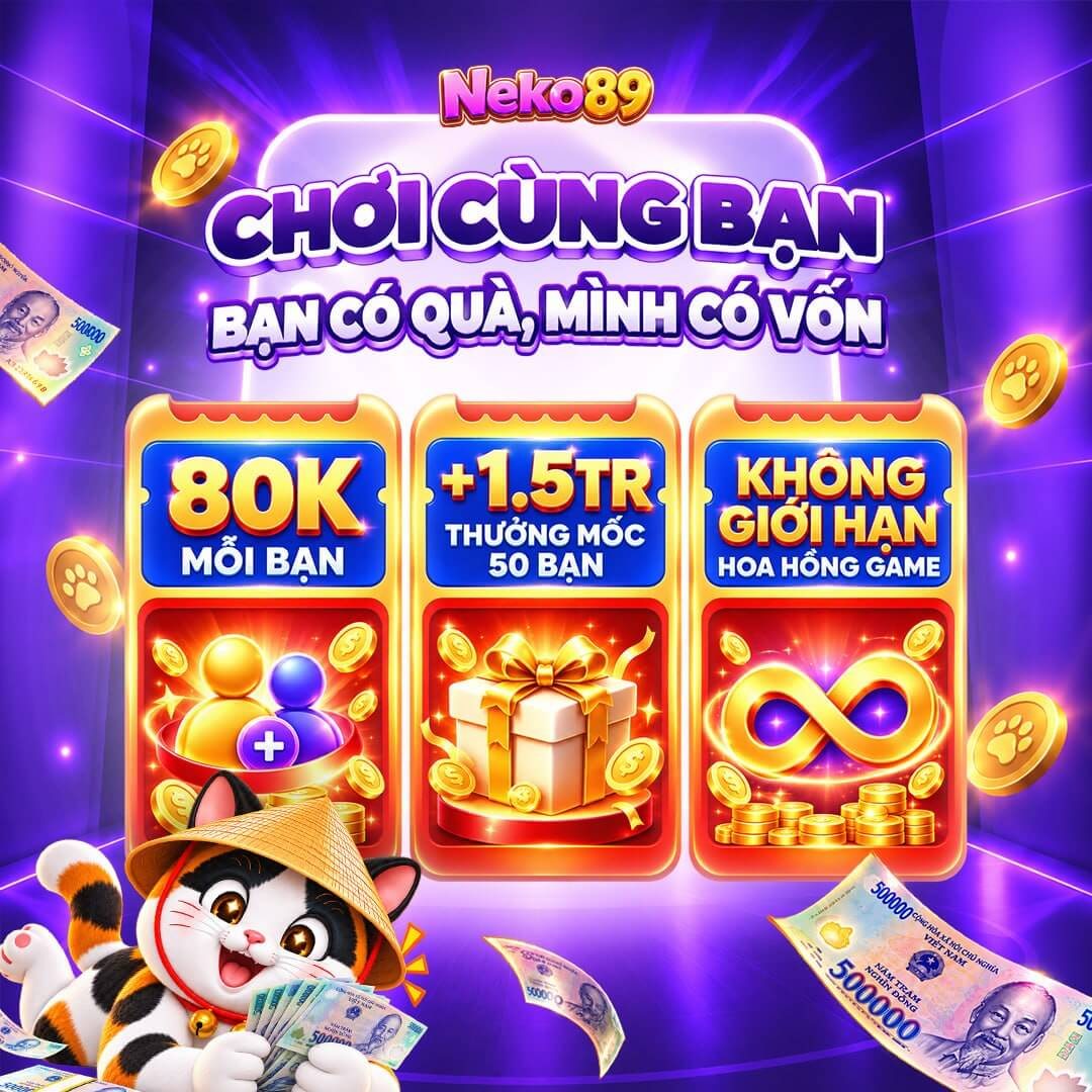 Hình ảnh khuyến mãi: Chơi cùng bạn: 80K mỗi bạn, +1.5TR mốc 50 bạn, hoa hồng game không giới hạn